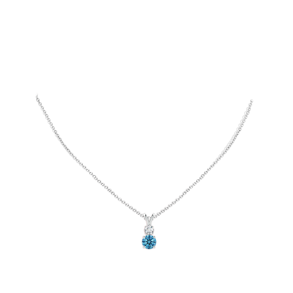 7mm Labgrown Round Lab-Grown Fancy Intense Blue and White Diamond Two Stone Pendant in White Gold pen