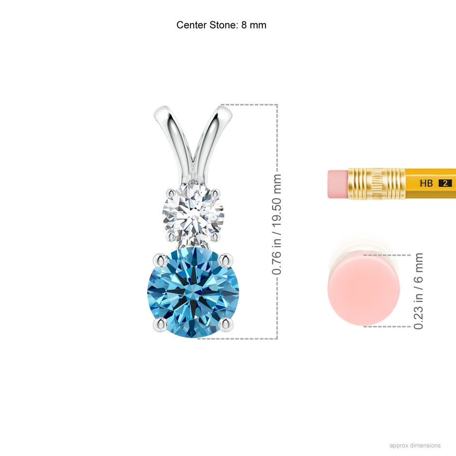 8mm Labgrown Round Lab-Grown Fancy Intense Blue and White Diamond Two Stone Pendant in P950 Platinum ruler