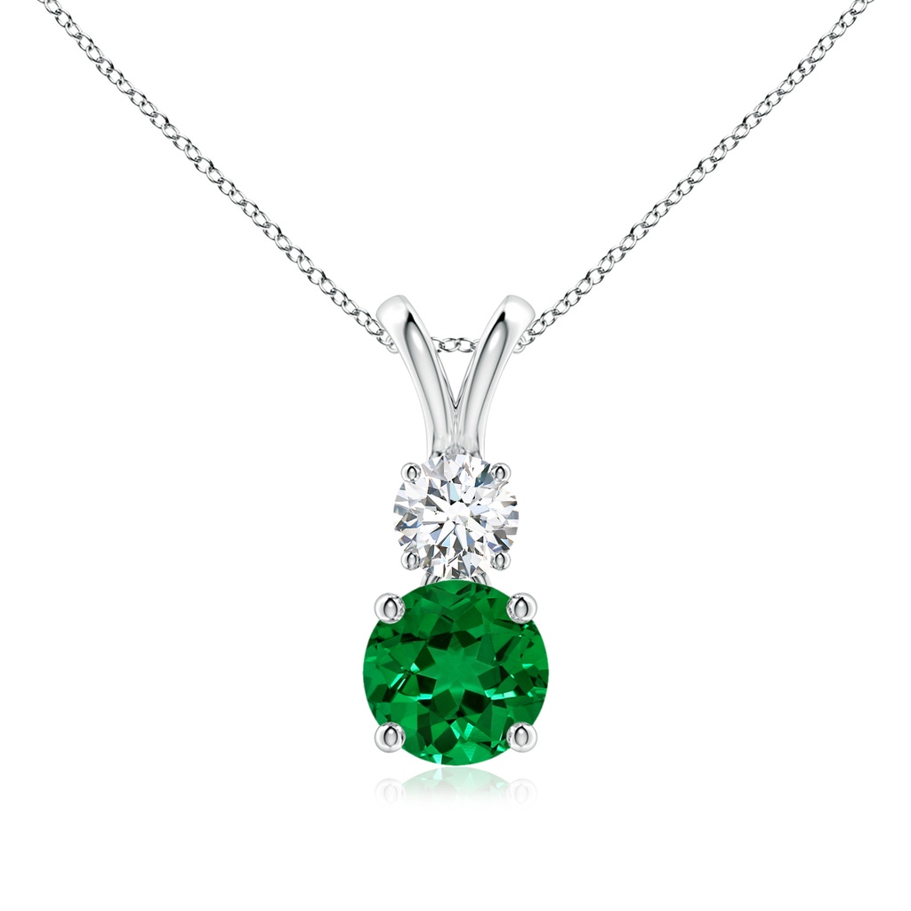 6mm Labgrown Prong-Set Round Lab-Grown Emerald and Diamond Two Stone Pendant in P950 Platinum