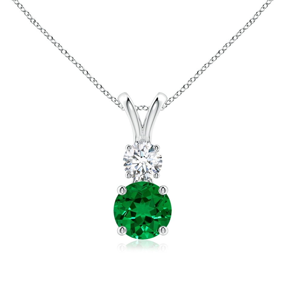 6mm Labgrown Prong-Set Round Lab-Grown Emerald and Diamond Two Stone Pendant in P950 Platinum 