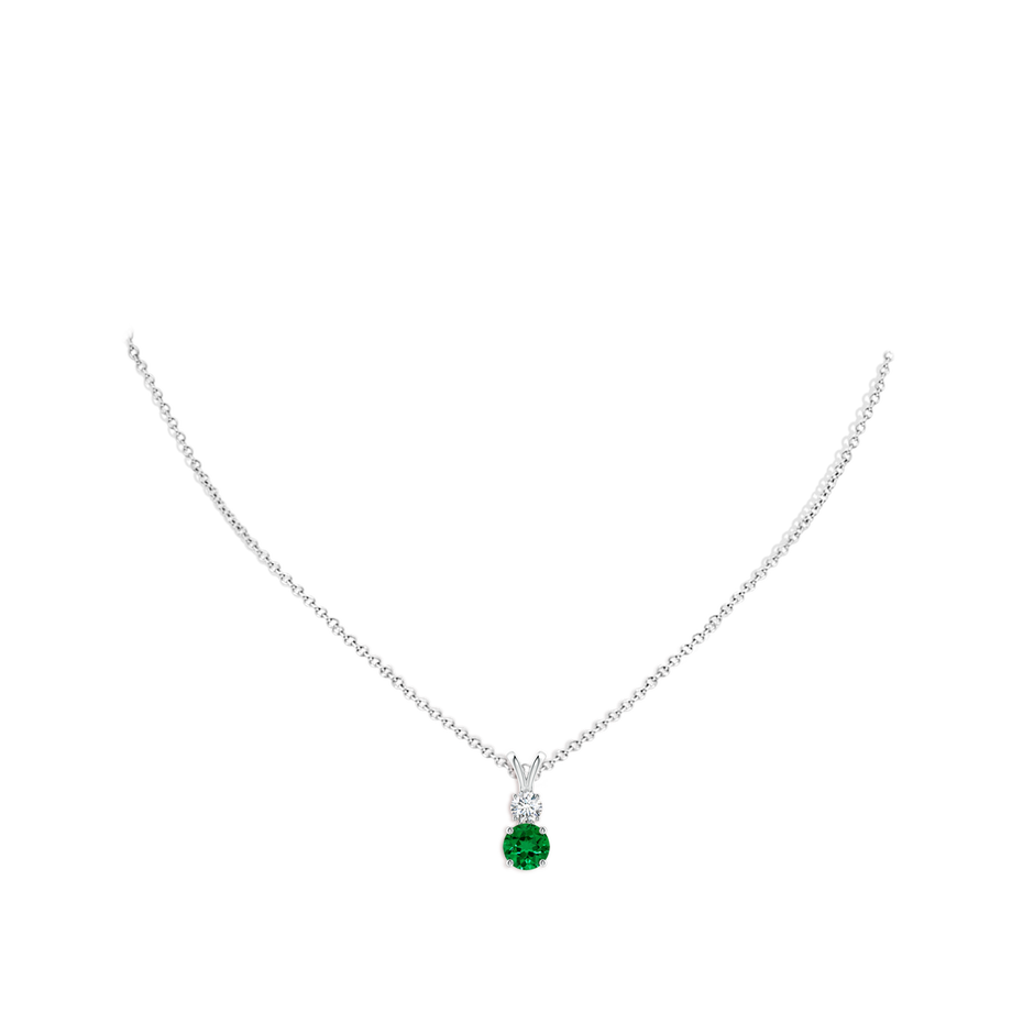 6mm Labgrown Prong-Set Round Lab-Grown Emerald and Diamond Two Stone Pendant in P950 Platinum pen