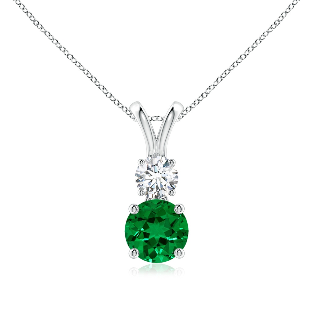 6mm Labgrown Lab-Grown Round Emerald and Diamond Two Stone Pendant in White Gold