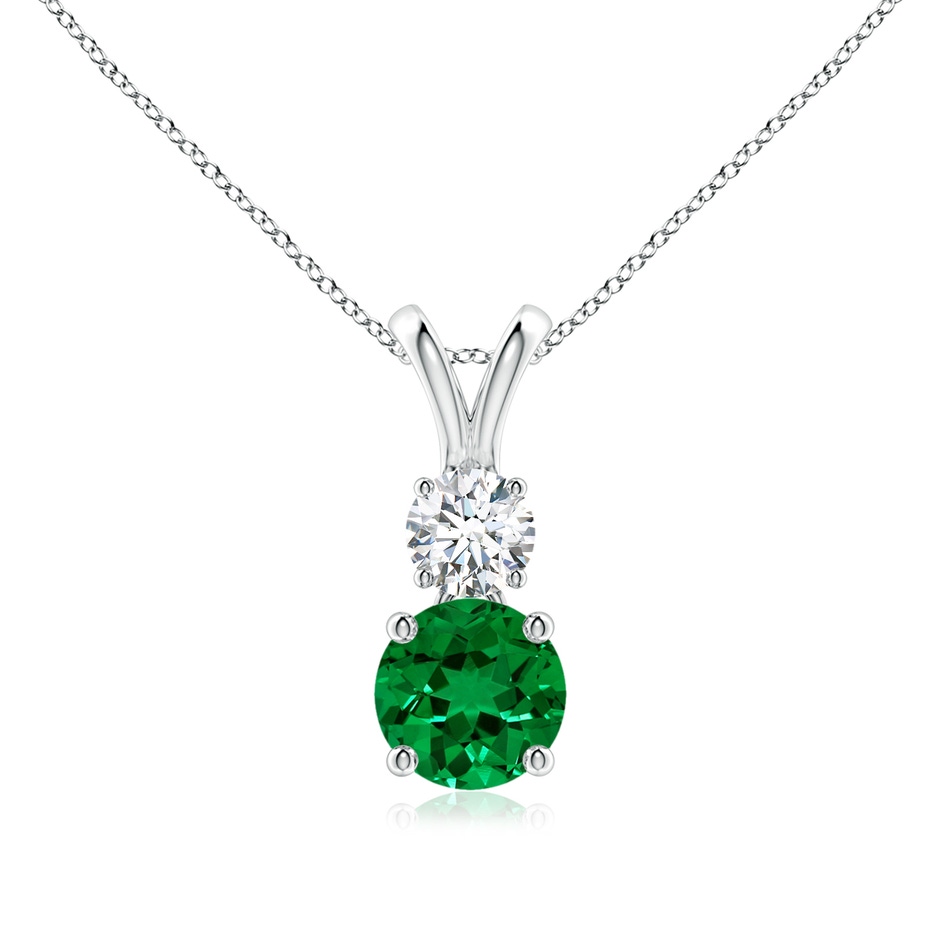 6mm Labgrown Lab-Grown Round Emerald and Diamond Two Stone Pendant in White Gold 