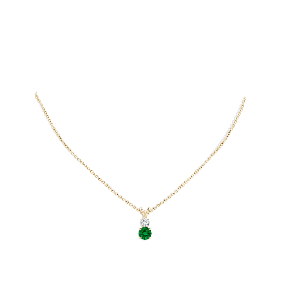 6mm Labgrown Prong-Set Round Lab-Grown Emerald and Diamond Two Stone Pendant in Yellow Gold pen