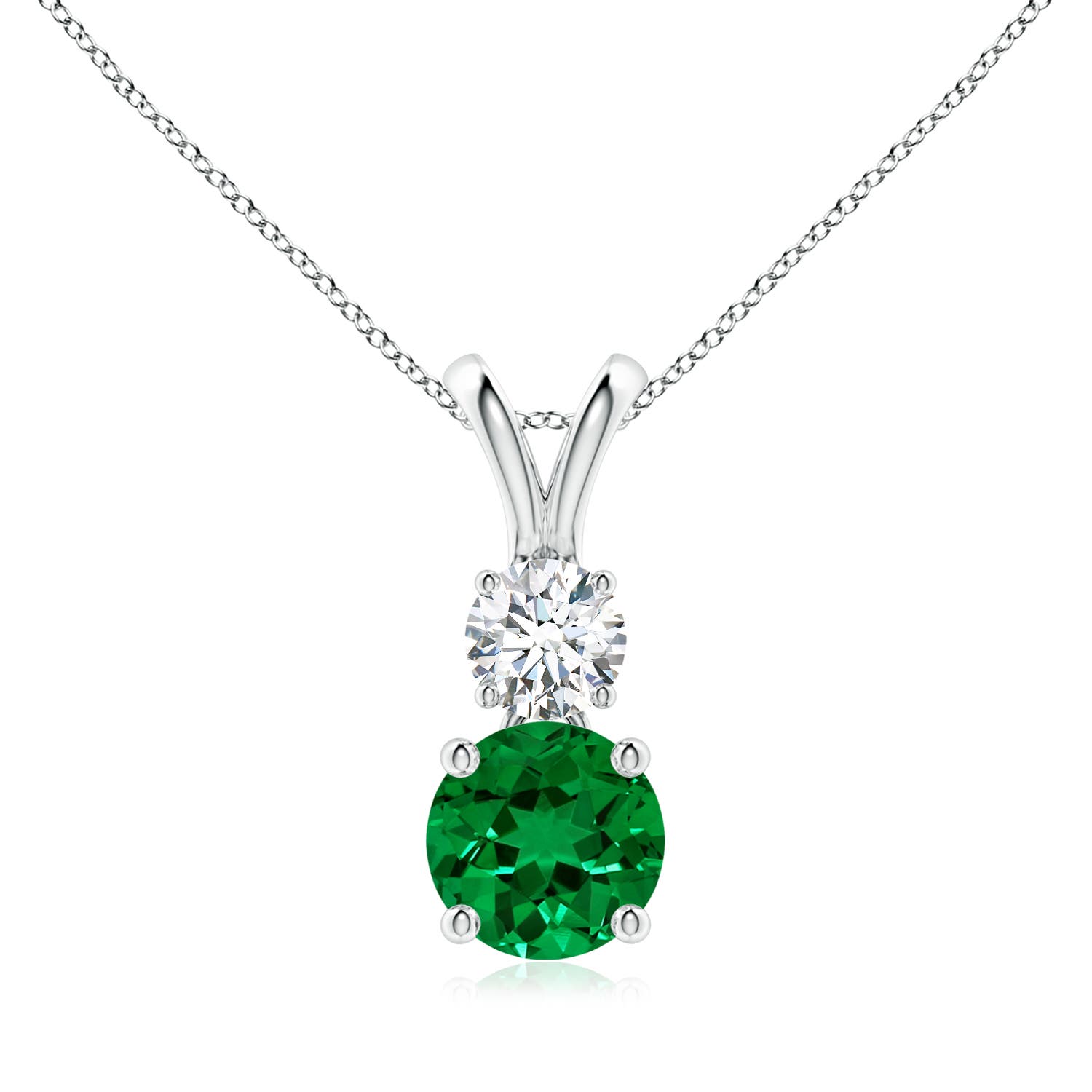 7mm Labgrown Prong-Set Round Lab-Grown Emerald and Diamond Two Stone Pendant in 18CT White Gold