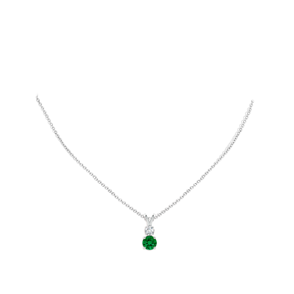 7mm Labgrown Prong-Set Round Lab-Grown Emerald and Diamond Two Stone Pendant in 18K White Gold pen