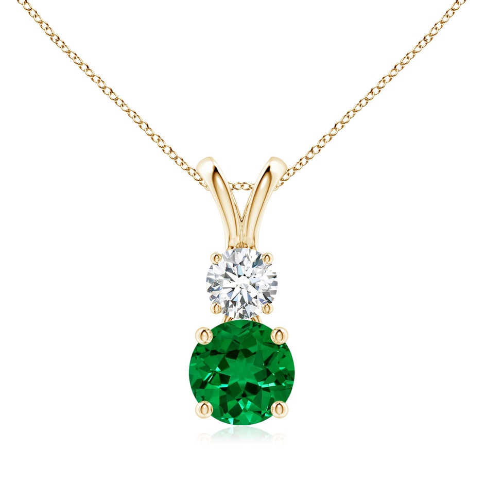 7mm Labgrown Prong-Set Round Lab-Grown Emerald and Diamond Two Stone Pendant in 18K Yellow Gold 