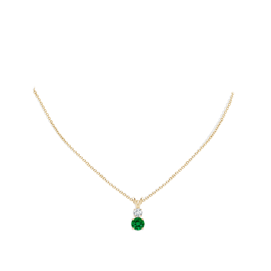 7mm Labgrown Prong-Set Round Lab-Grown Emerald and Diamond Two Stone Pendant in 18K Yellow Gold pen