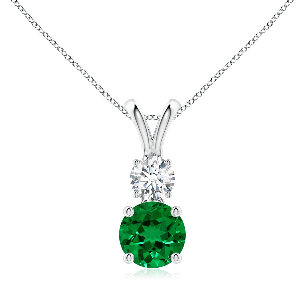 7mm Labgrown Lab-Grown Round Emerald and Diamond Two Stone Pendant in White Gold 