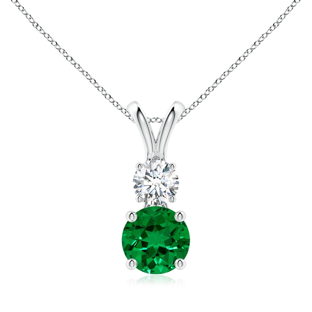 7mm Labgrown Prong-Set Round Lab-Grown Emerald and Diamond Two Stone Pendant in White Gold