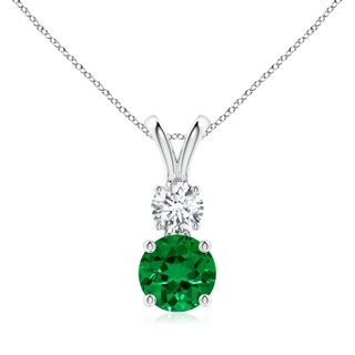 7mm Labgrown Lab-Grown Round Emerald and Diamond Two Stone Pendant in White Gold