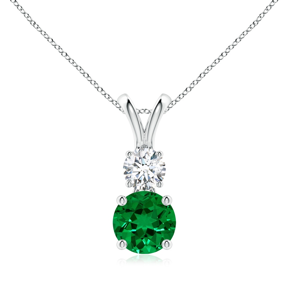 7mm Labgrown Lab-Grown Round Emerald and Diamond Two Stone Pendant in White Gold 