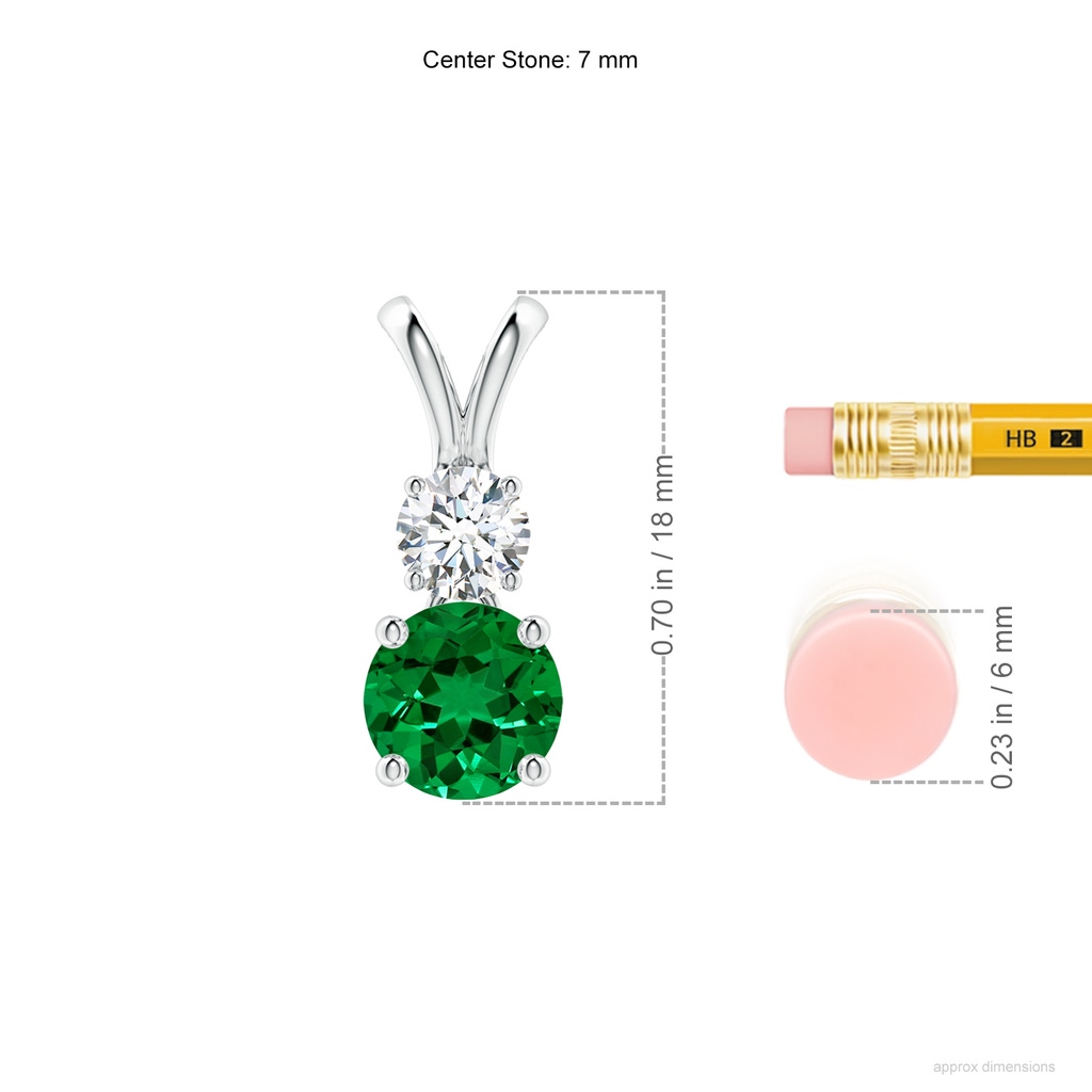 7mm Labgrown Lab-Grown Round Emerald and Diamond Two Stone Pendant in White Gold ruler