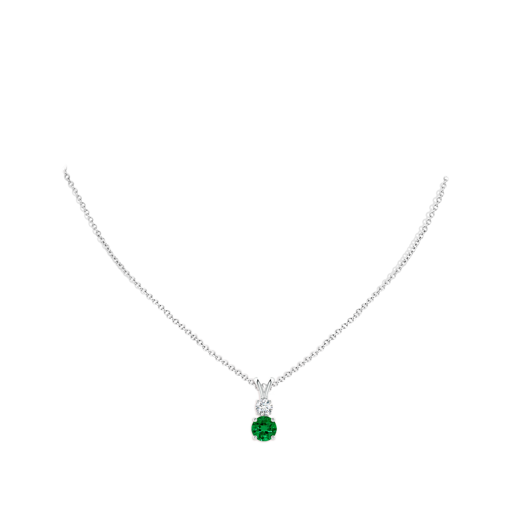 7mm Labgrown Lab-Grown Round Emerald and Diamond Two Stone Pendant in White Gold pen