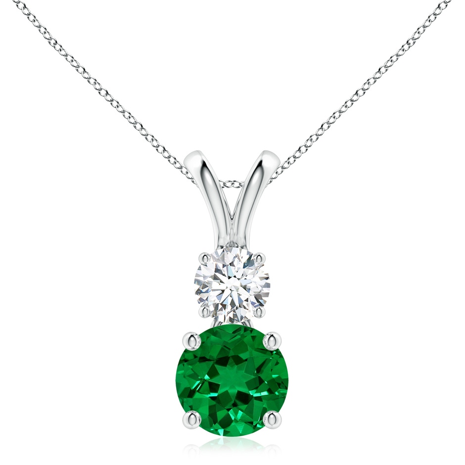 8mm Labgrown Prong-Set Round Lab-Grown Emerald and Diamond Two Stone Pendant in 18K White Gold 