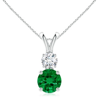 8mm Labgrown Lab-Grown Round Emerald and Diamond Two Stone Pendant in P950 Platinum