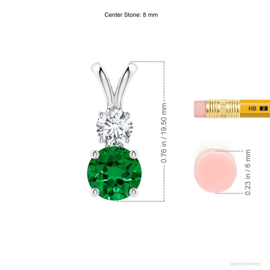 8mm Labgrown Prong-Set Round Lab-Grown Emerald and Diamond Two Stone Pendant in White Gold ruler