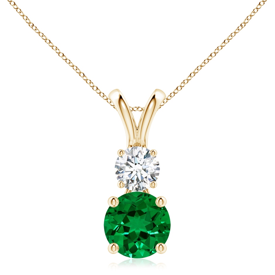 8mm Labgrown Prong-Set Round Lab-Grown Emerald and Diamond Two Stone Pendant in Yellow Gold 