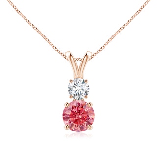 6mm Labgrown Round Lab-Grown Fancy Intense Pink and White Diamond Two Stone Pendant in 9K Rose Gold