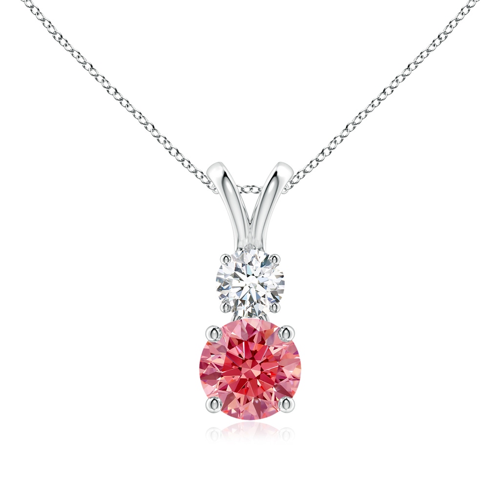 6mm Labgrown Round Lab-Grown Fancy Intense Pink and White Diamond Two Stone Pendant in P950 Platinum