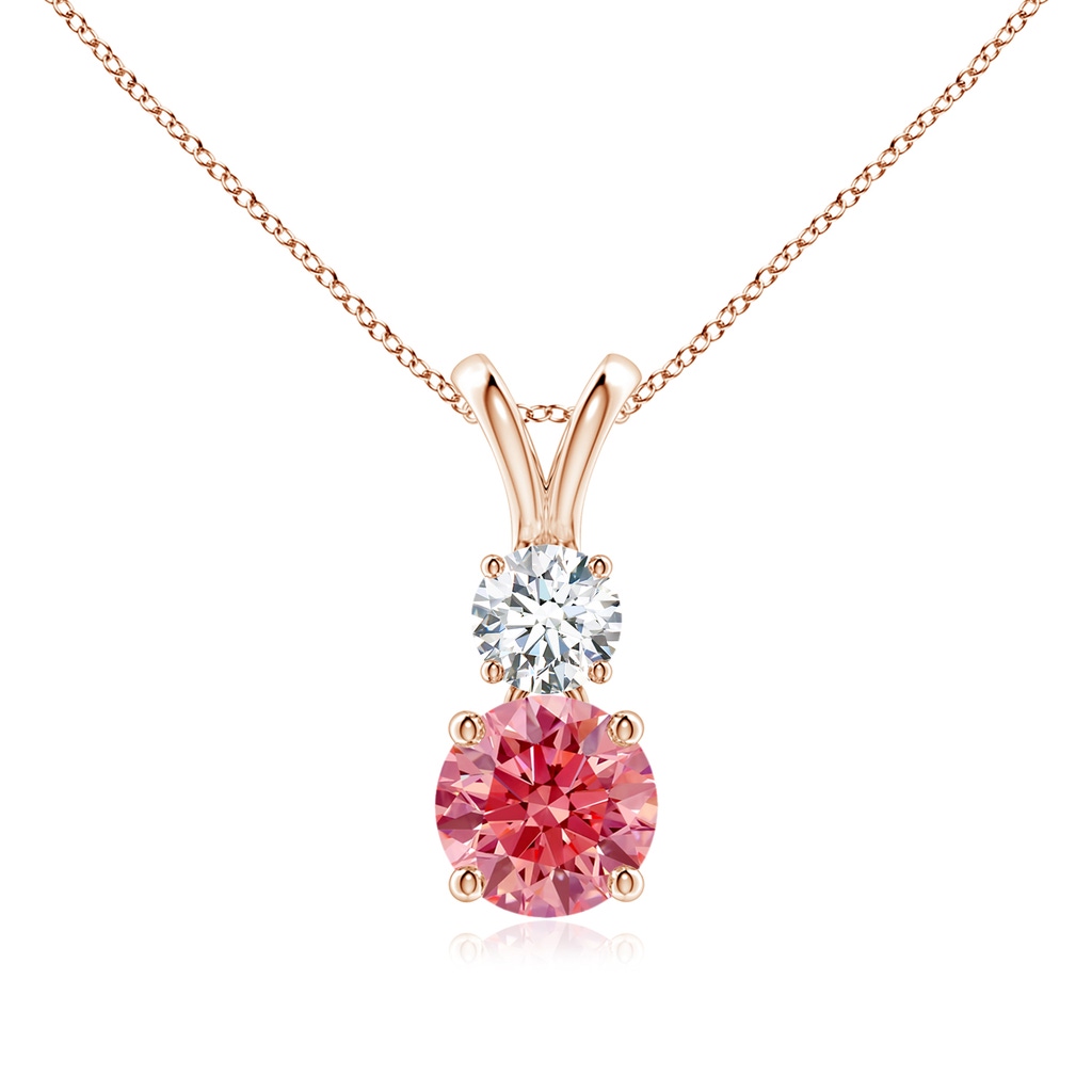 6mm Labgrown Round Lab-Grown Fancy Intense Pink and White Diamond Two Stone Pendant in Rose Gold