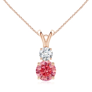 7mm Labgrown Round Lab-Grown Fancy Intense Pink and White Diamond Two Stone Pendant in 18K Rose Gold