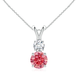 7mm Labgrown Round Lab-Grown Fancy Intense Pink and White Diamond Two Stone Pendant in P950 Platinum