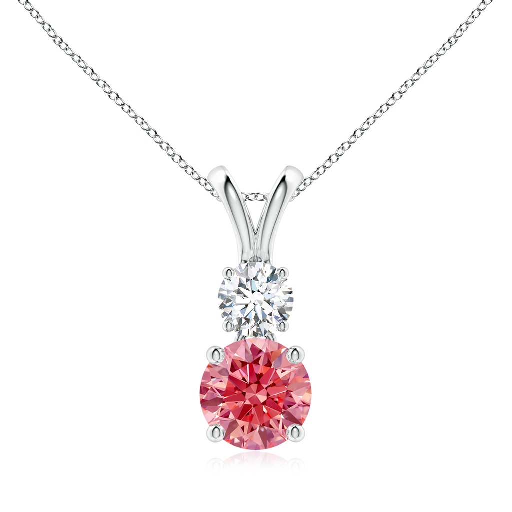 7mm Labgrown Round Lab-Grown Fancy Intense Pink and White Diamond Two Stone Pendant in White Gold