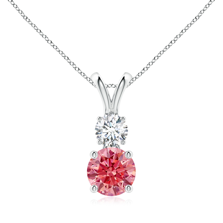 7mm Labgrown Round Lab-Grown Fancy Intense Pink and White Diamond Two Stone Pendant in White Gold 