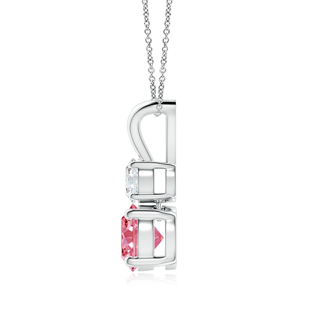 7mm Labgrown Round Lab-Grown Fancy Intense Pink and White Diamond Two Stone Pendant in White Gold - side 199