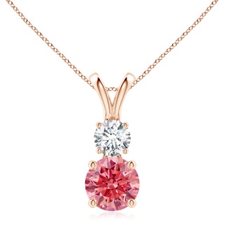 8mm Labgrown Round Lab-Grown Fancy Intense Pink and White Diamond Two Stone Pendant in 18K Rose Gold