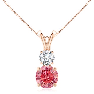 8mm Labgrown Round Lab-Grown Fancy Intense Pink and White Diamond Two Stone Pendant in 9K Rose Gold