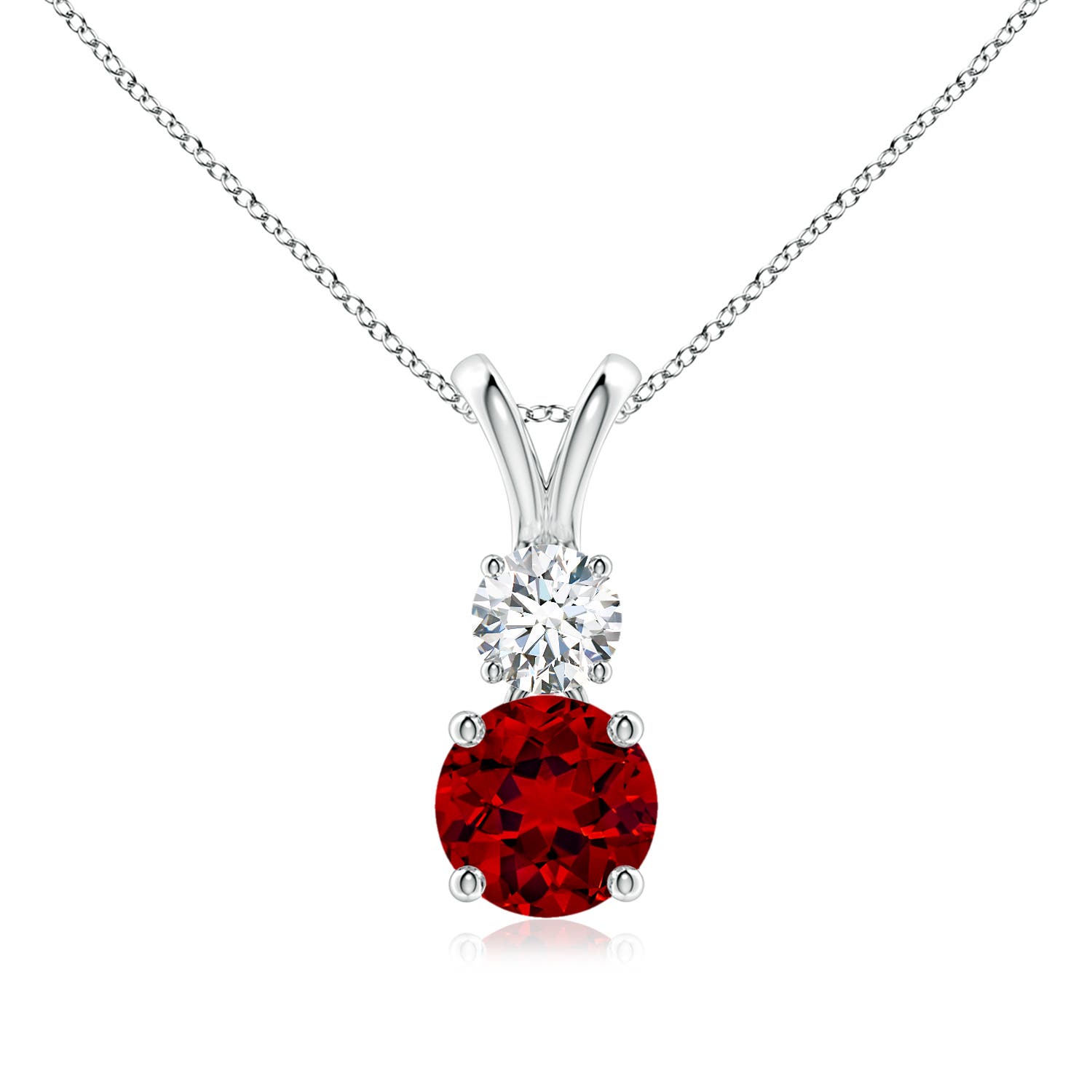 6mm Labgrown Prong-Set Round Lab-Grown Ruby and Diamond Two Stone Pendant in P950 Platinum