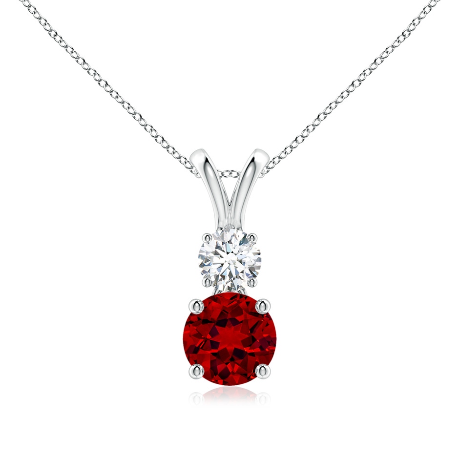 6mm Labgrown Prong-Set Round Lab-Grown Ruby and Diamond Two Stone Pendant in P950 Platinum 