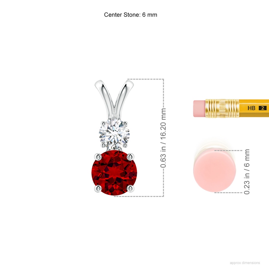 6mm Labgrown Lab-Grown Round Ruby and Diamond Two Stone Pendant in White Gold ruler