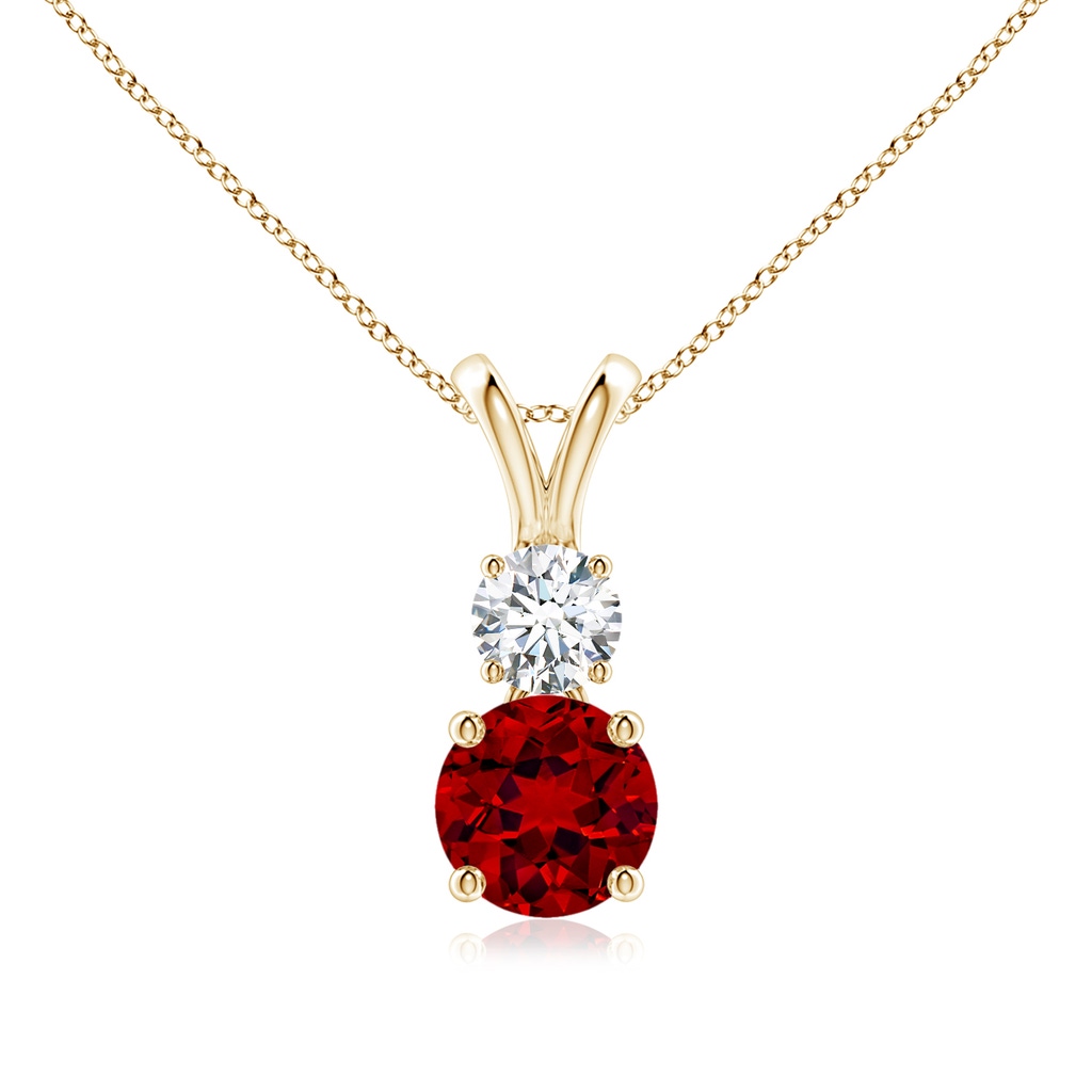 6mm Labgrown Lab-Grown Round Ruby and Diamond Two Stone Pendant in Yellow Gold