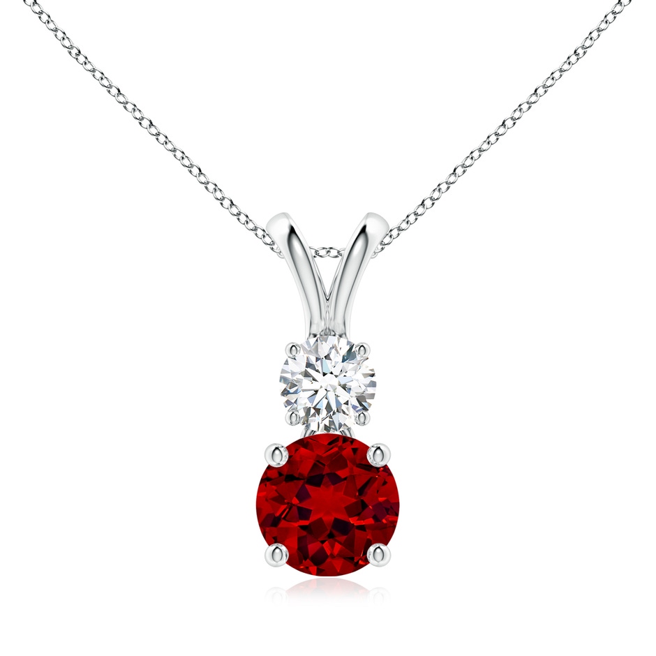 7mm Labgrown Prong-Set Round Lab-Grown Ruby and Diamond Two Stone Pendant in 18K White Gold 