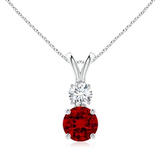 7mm Labgrown Lab-Grown Round Ruby and Diamond Two Stone Pendant in P950 Platinum