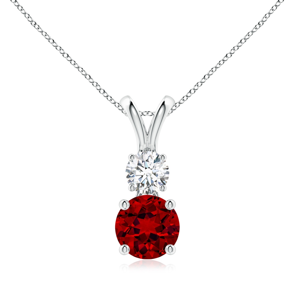 7mm Labgrown Lab-Grown Round Ruby and Diamond Two Stone Pendant in White Gold