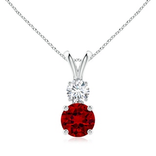 7mm Labgrown Lab-Grown Round Ruby and Diamond Two Stone Pendant in White Gold