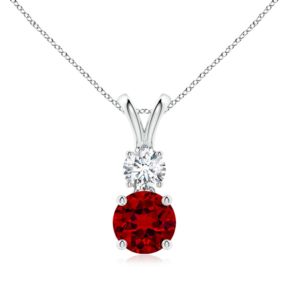 7mm Labgrown Lab-Grown Round Ruby and Diamond Two Stone Pendant in White Gold 