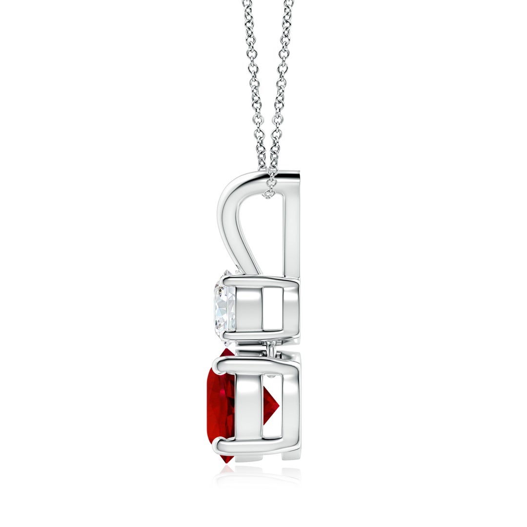 7mm Labgrown Prong-Set Round Lab-Grown Ruby and Diamond Two Stone Pendant in White Gold - side 3