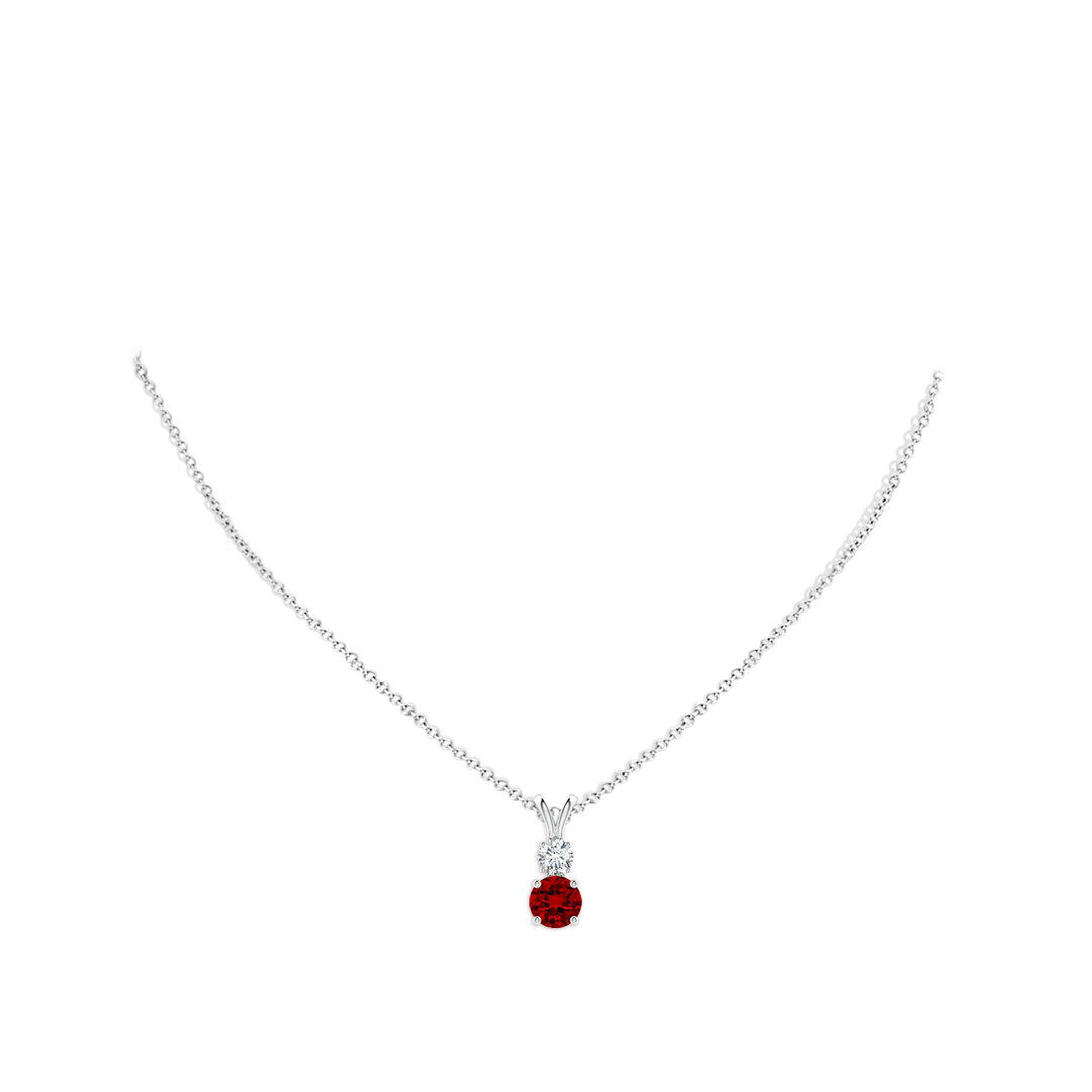7mm Labgrown Prong-Set Round Lab-Grown Ruby and Diamond Two Stone Pendant in White Gold - body_neck