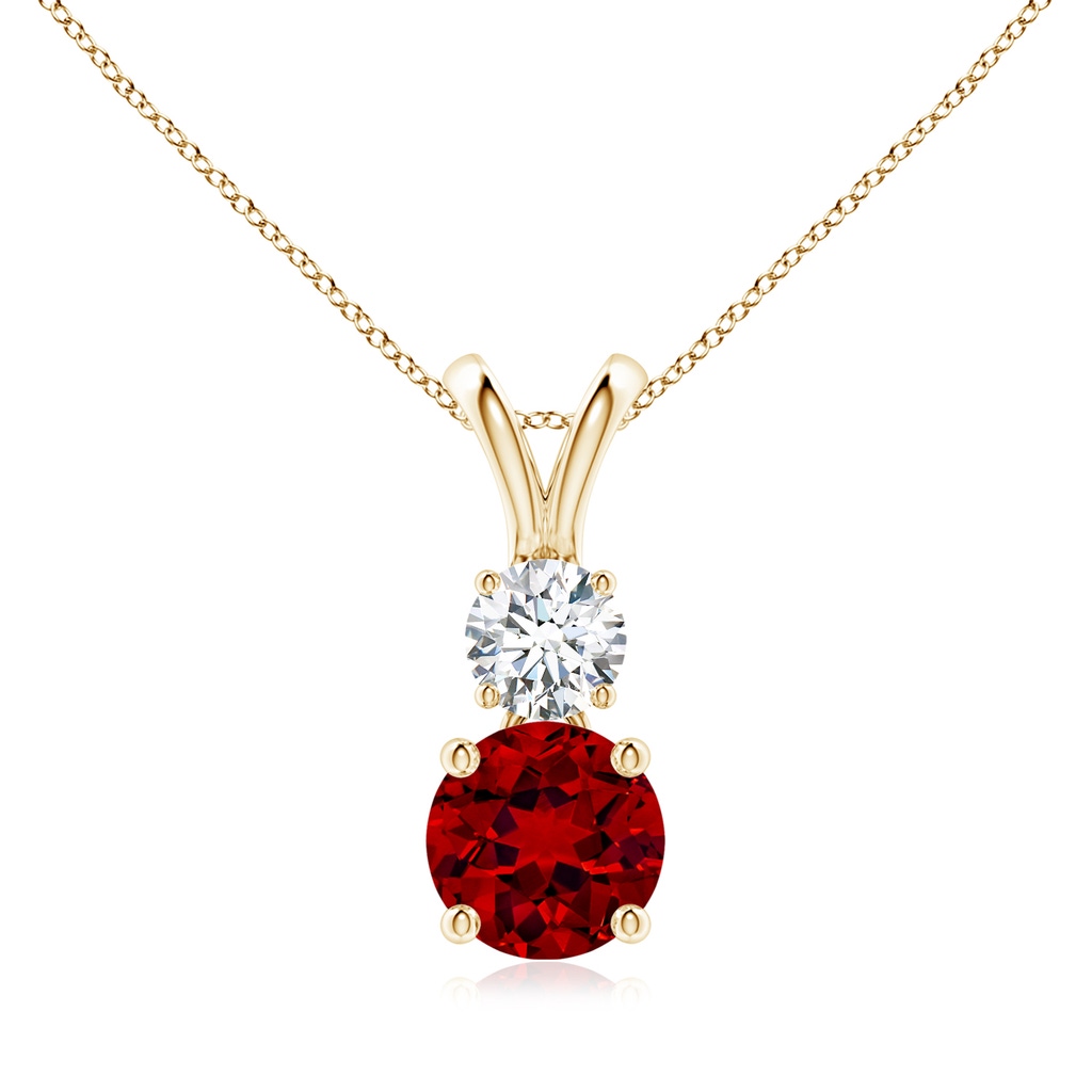 7mm Labgrown Lab-Grown Round Ruby and Diamond Two Stone Pendant in Yellow Gold