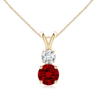 7mm Labgrown Lab-Grown Round Ruby and Diamond Two Stone Pendant in Yellow Gold