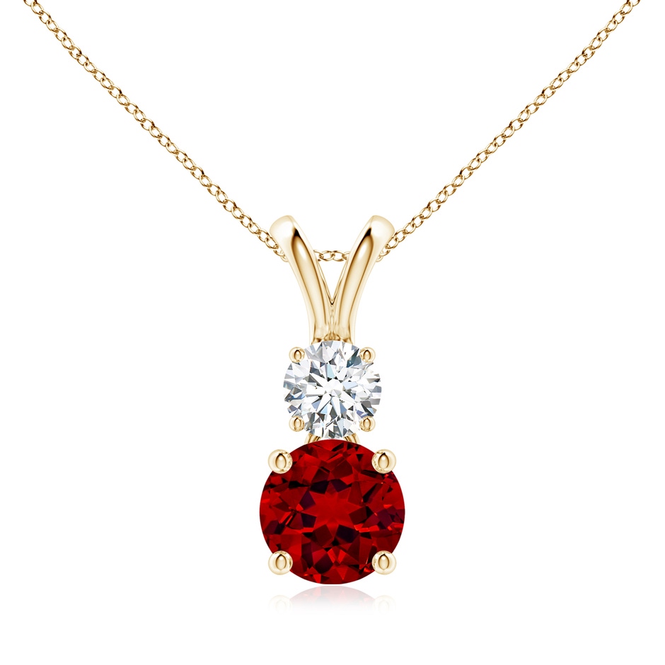 7mm Labgrown Prong-Set Round Lab-Grown Ruby and Diamond Two Stone Pendant in Yellow Gold 