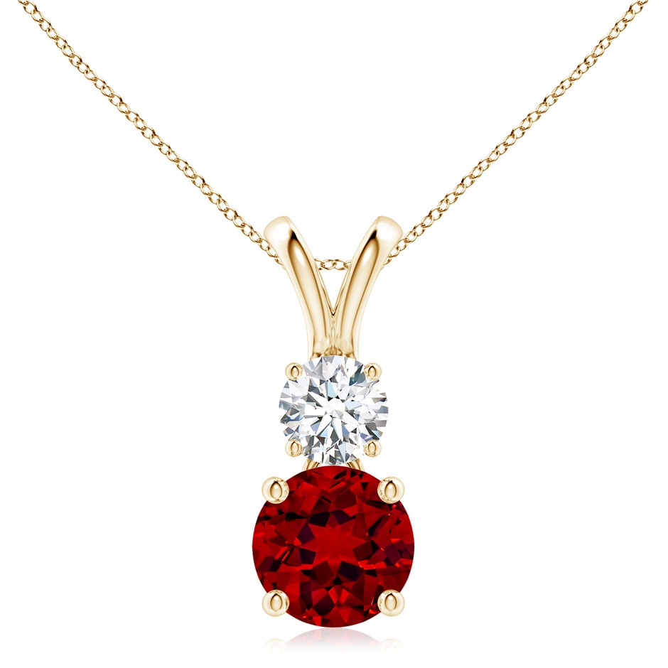 8mm Labgrown Prong-Set Round Lab-Grown Ruby and Diamond Two Stone Pendant in 18K Yellow Gold 