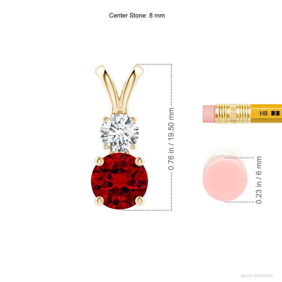 8mm Labgrown Prong-Set Round Lab-Grown Ruby and Diamond Two Stone Pendant in 18K Yellow Gold ruler