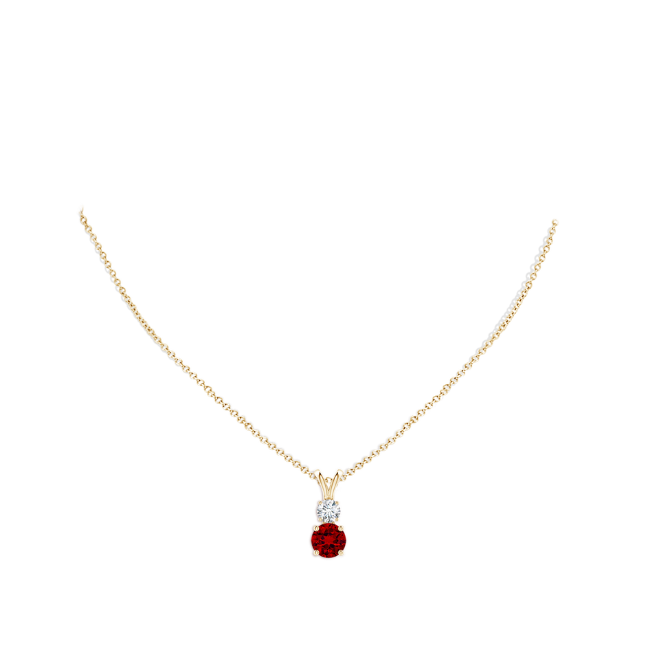 8mm Labgrown Prong-Set Round Lab-Grown Ruby and Diamond Two Stone Pendant in 18K Yellow Gold pen