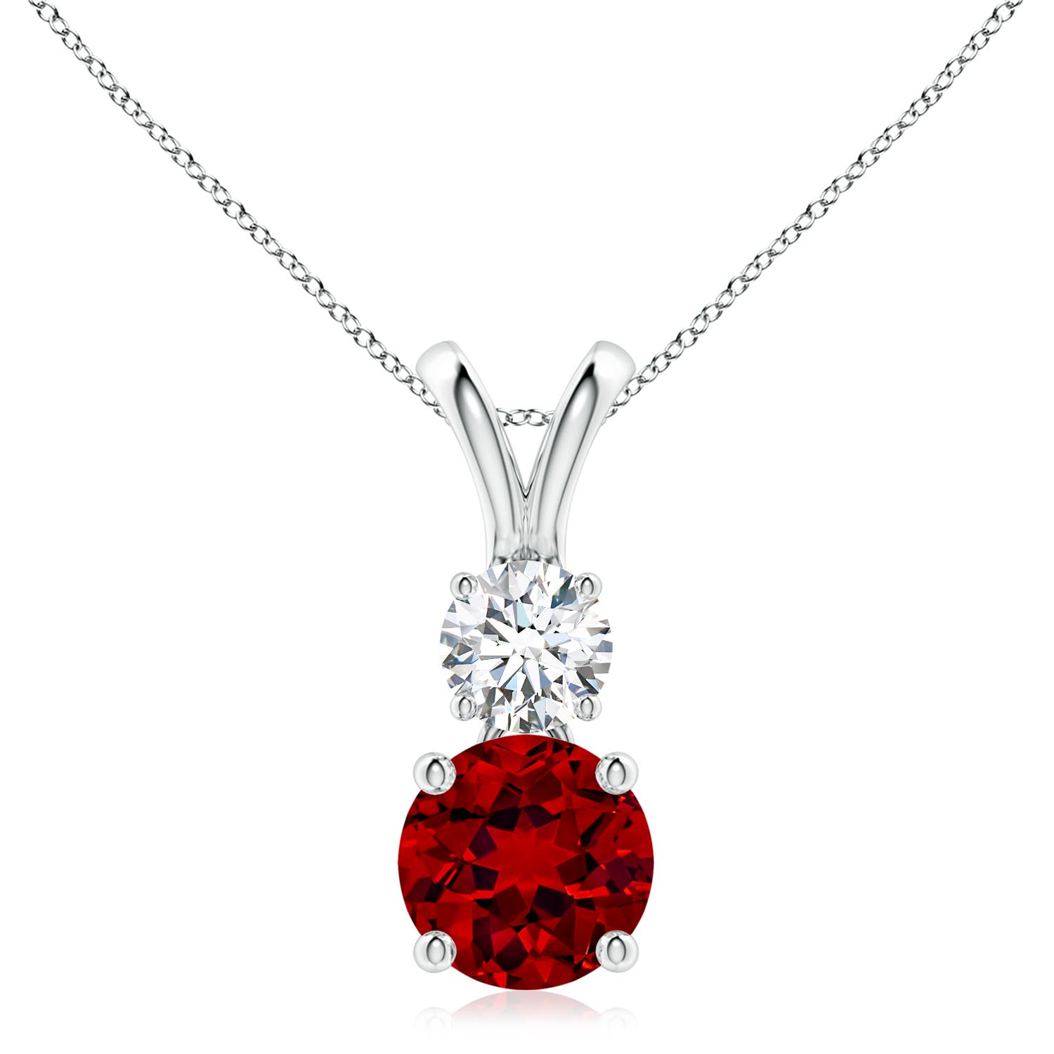 8mm Labgrown Prong-Set Round Lab-Grown Ruby and Diamond Two Stone Pendant in P950 Platinum